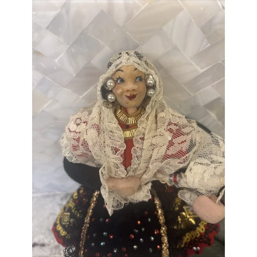 VTG Spanish Souvenir Folk Doll Fiesta Madrid Hand‎ Painted Face Original Tag